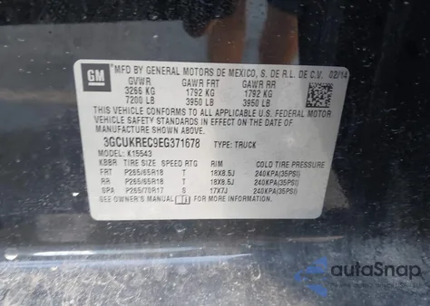 2014 Chevrolet Silverado 1500 1Lt из США, поврежденный, VIN 3GCUKREC9EG371678